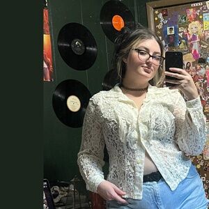 White lace button up blouse. Liz Claiborne